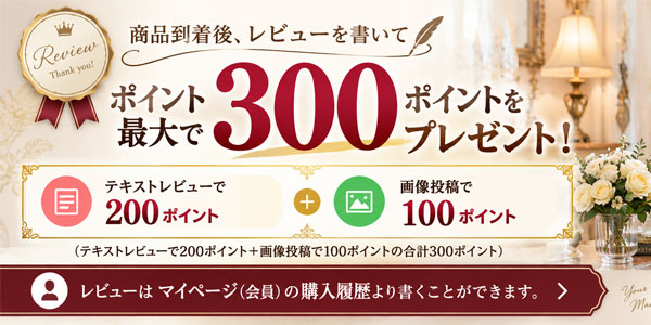 商品到着後、レビューを書いて最大300ポイントゲット！