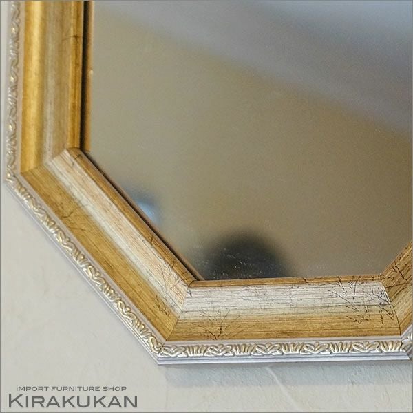 ヴィンテージ 八角ミラー ゴールド Mサイズ Mirror ・運気アップの