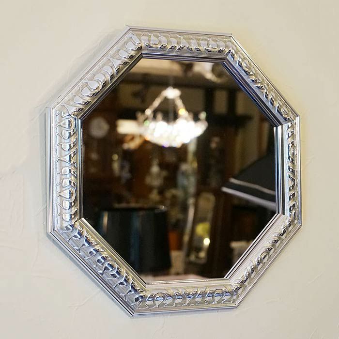 アンティークミラー 八角形 アンティーク 八角ミラー シルバー Lサイズ Mirror（壁掛け鏡）八角形