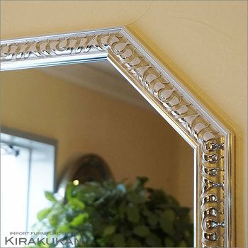 アンティーク 八角ミラー シルバー LLサイズ Mirror（壁掛け鏡）八角形