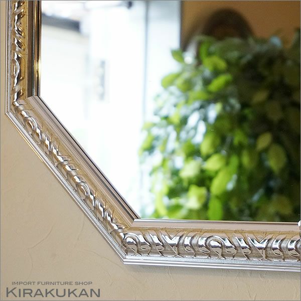 アンティーク 八角ミラー シルバー LLサイズ Mirror（壁掛け鏡）八角形