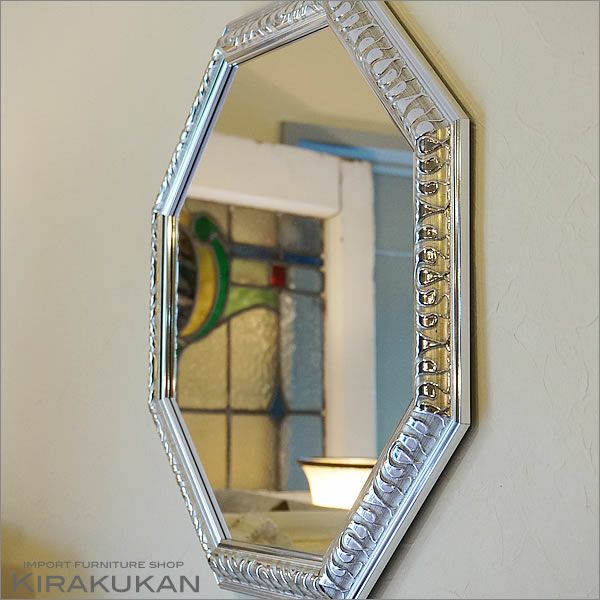 アンティーク 八角ミラー シルバー LLサイズ Mirror（壁掛け鏡）八角形