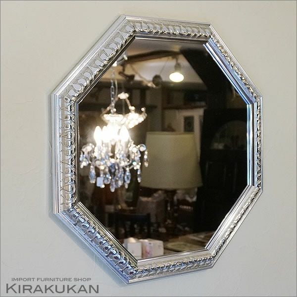 アンティーク 八角ミラー シルバー LLサイズ Mirror（壁掛け鏡）八角形