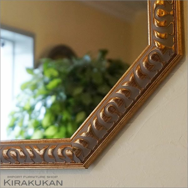アンティーク 八角ミラー ゴールド LLサイズ Mirror（壁掛け鏡）八角形