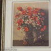 イタリア製 壁掛け絵 ポピー 花額絵 ウォールナットこげ茶枠（レッド）花