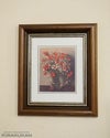 イタリア製 壁掛け絵 ポピー 花額絵 ウォールナットこげ茶枠（レッド）花