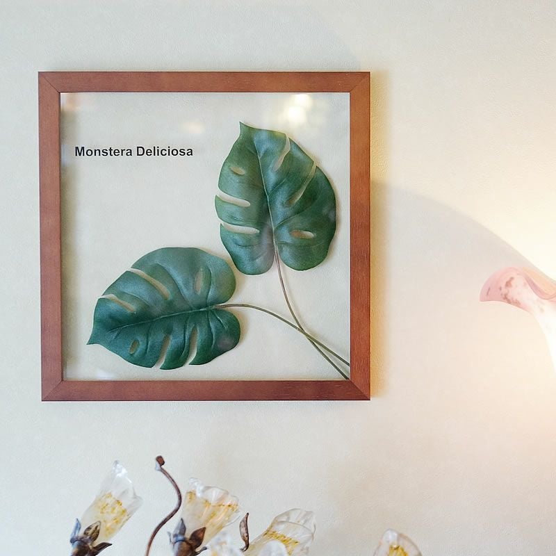 リーフパネル モンステラ2 額（ブラウン）造花 観葉植物 おしゃれ 絵画