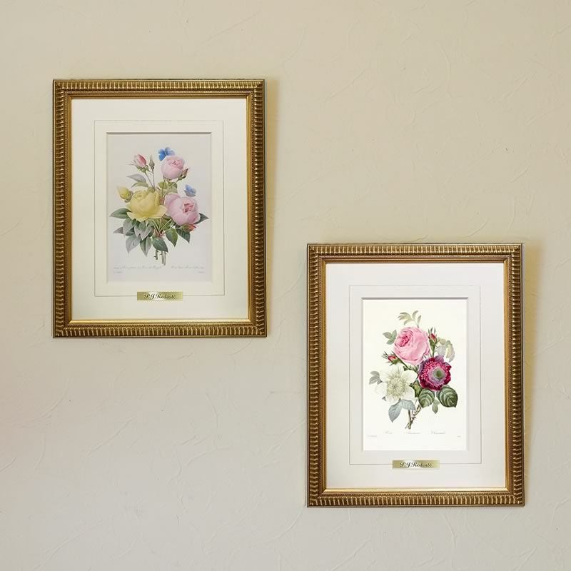 お得な2枚セット】ルドゥーテ ローズ 絵額 複製画 『 バラ図譜 ロサ