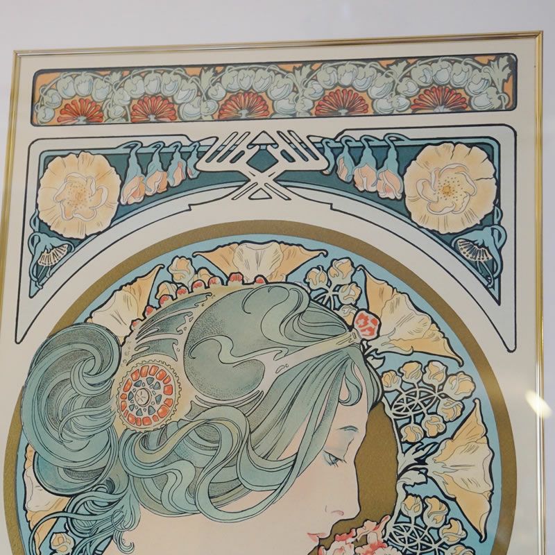 ヴィンテージ アルフォンス・ミュシャ画 「桜草」「羽根ペン」2枚