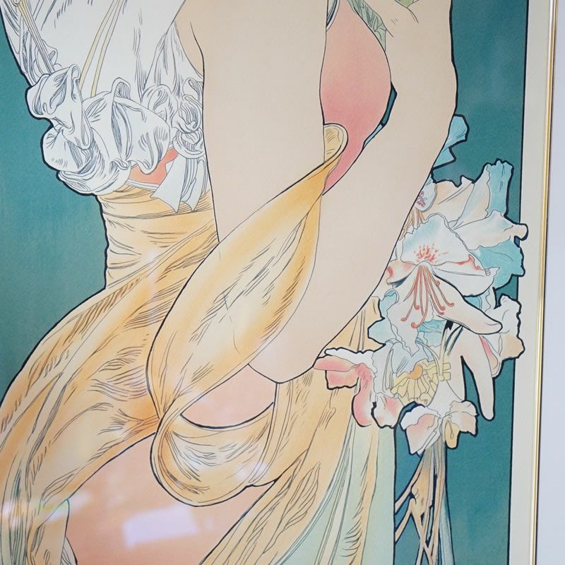 ヴィンテージ アルフォンス・ミュシャ画 「桜草」「羽根ペン」2枚