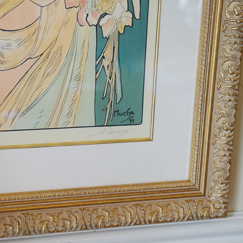 ヴィンテージ アルフォンス・ミュシャ画 「桜草」「羽根ペン」2枚