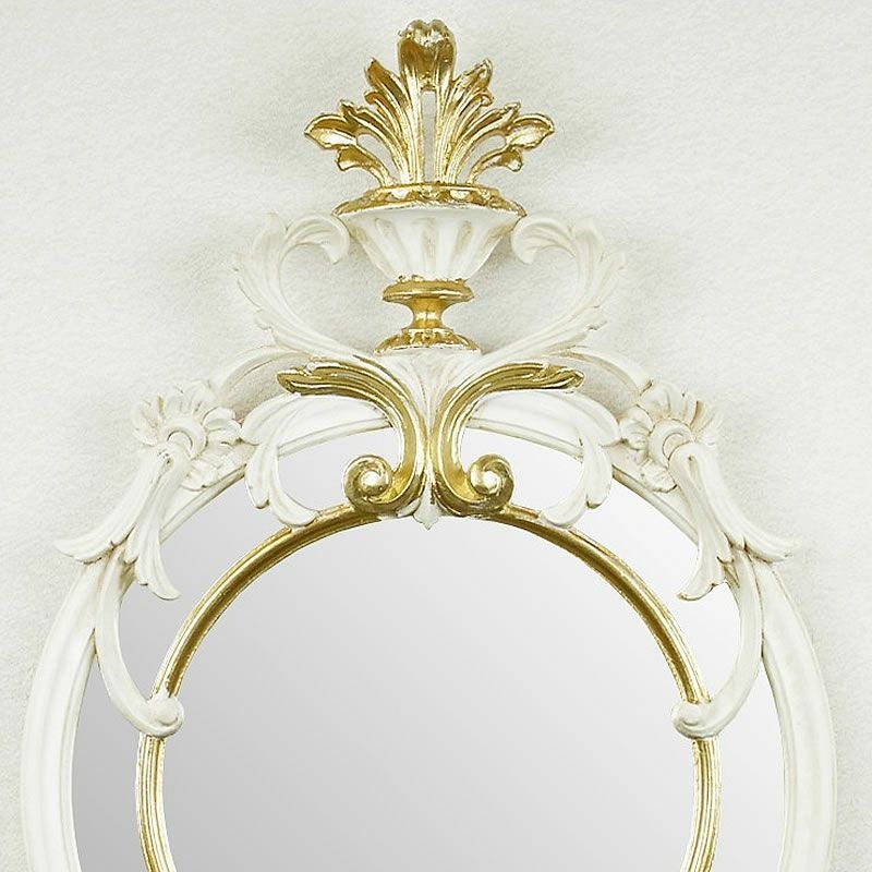 イタリア製 クラシックミラー Mirror ホワイト ゴールド 壁掛け 鏡