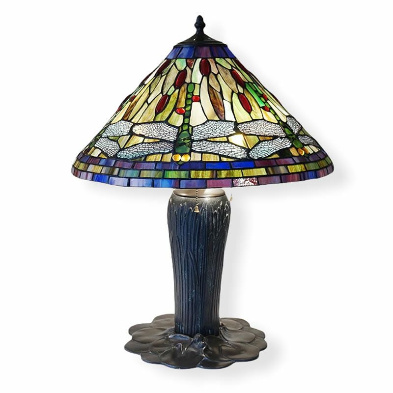 ヴィンテージ ステンドグラスランプ ティファニースタイル トンボ 3灯