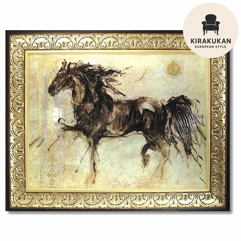 絵画 インテリア ゴットフライドマルタ作「 ウィング ラン 」 100cm角 勝馬 絵画 インテリア 壁掛け 絵画 額入り