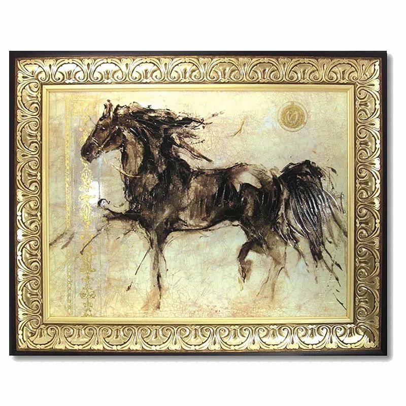 絵画 インテリア ゴットフライドマルタ作「 ウィング ラン 」 100cm角 勝馬 絵画 インテリア 壁掛け 絵画 額入り