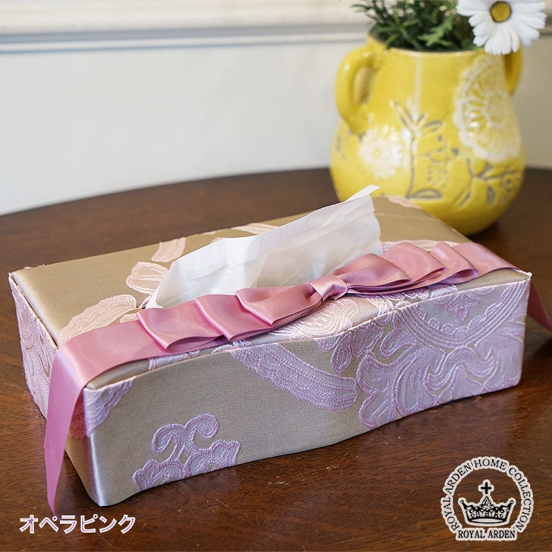 アクアフラワー オペラピンク ティッシュボックス ティッシュケース リボン ジェニファーテイラー調
