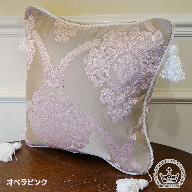 アクアフラワー Aqua flower オペラピンク クッションカバー 45×45cm おしゃれ タッセル付 ジェニファーテイラー調