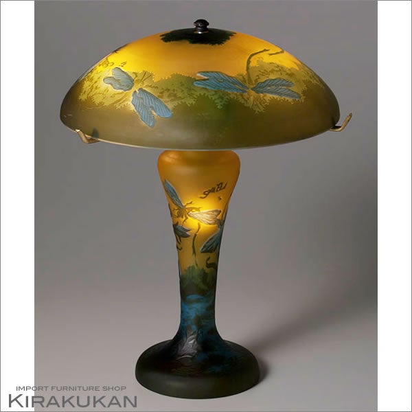 ガレ・コレクション 蜻蛉と薔薇 青のテーブルランプ アールヌーヴォー 輸入照明 ガレコレクション 4灯テーブルスタンド トンボ柄 蜻蛉 中間