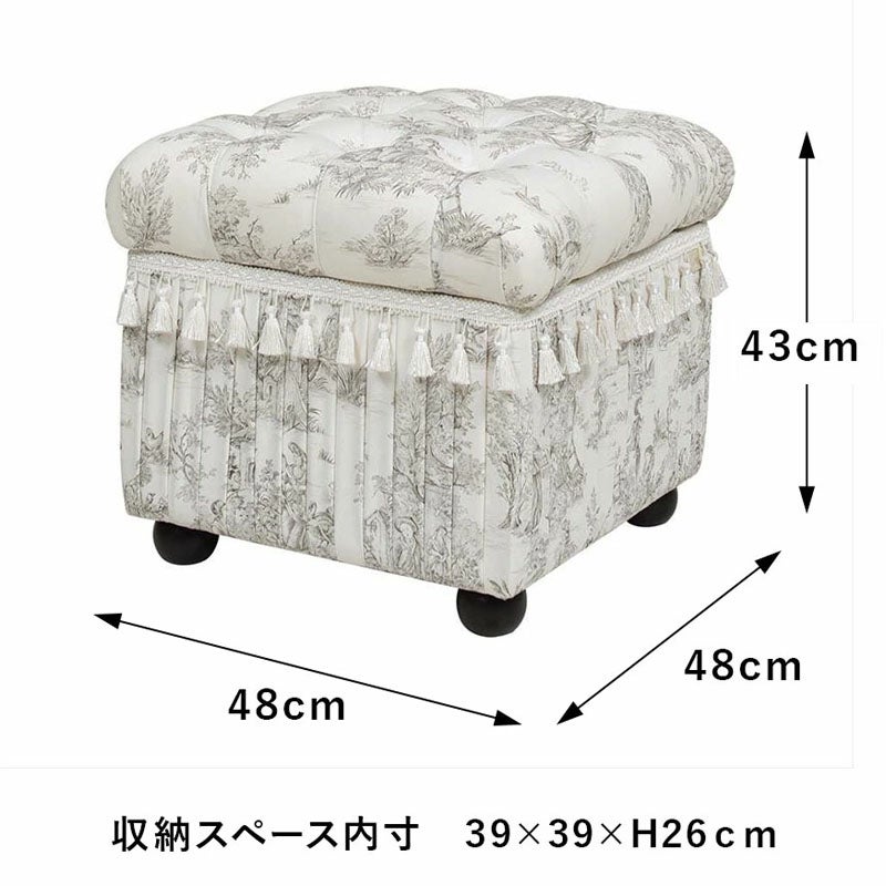 ジェニファーテイラー スツール 収納付き 四角 トワルドジュイ柄 Toile de Jouy スツール おしゃれ スツール フランス雑貨