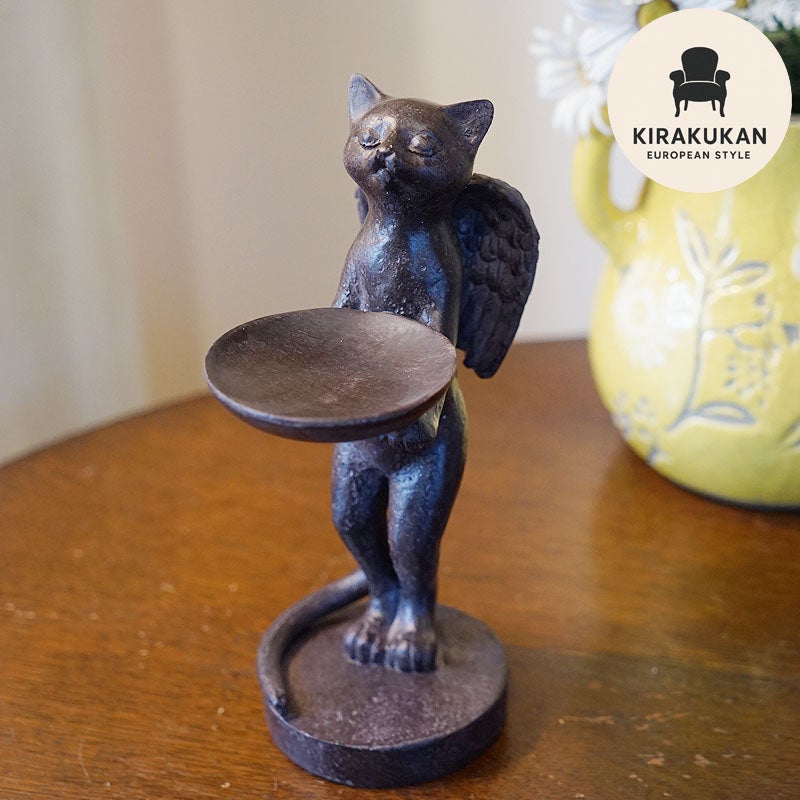 猫雑貨 置物 皿を持ったねこ 猫の置物 可愛い おしゃれ 雑貨 ねこの置物 小物入れ 癒やしアイテム