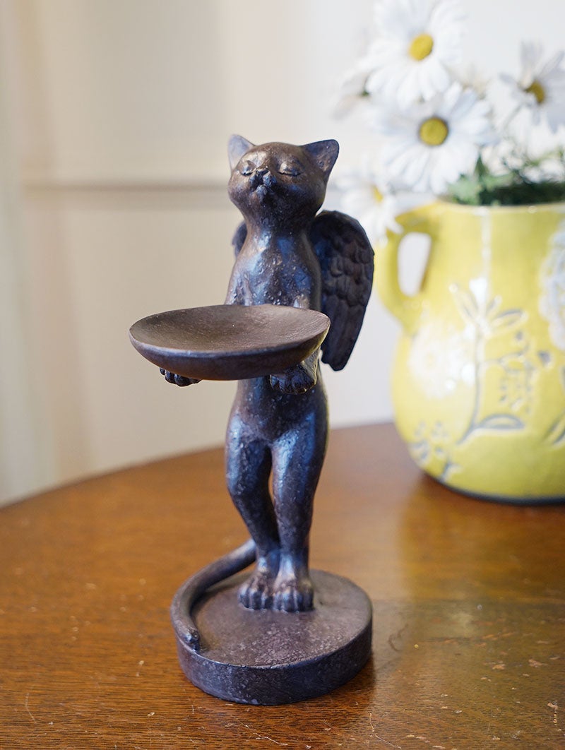 猫雑貨 置物 皿を持ったねこ 猫の置物 可愛い おしゃれ 雑貨 ねこの置物 小物入れ 癒やしアイテム