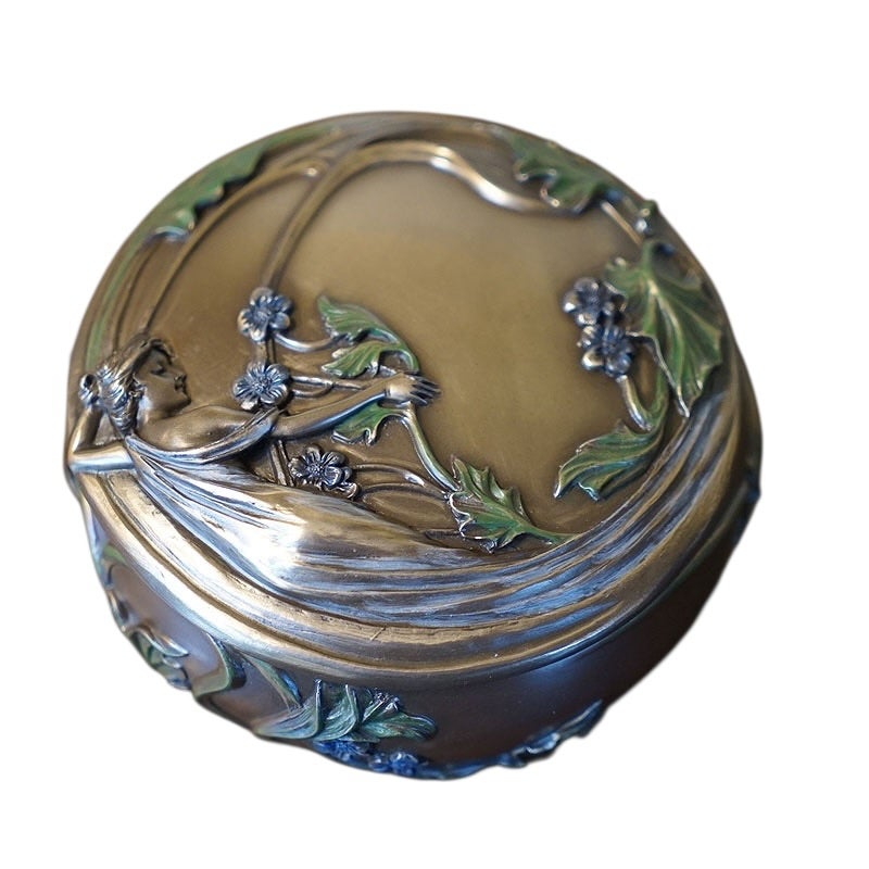 インテリア雑貨 小物入れ ジュエリーボックス アールヌーボー 置物 オブジェ 小物入れ 手彩色 ハンドペイント