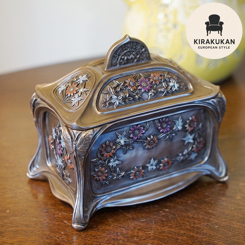 インテリア雑貨 小物入れ ジュエリーボックス アールヌーボー 長方形 置物 オブジェ 小物入れ 手彩色 ハンドペイント