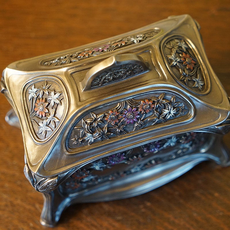 インテリア雑貨 小物入れ ジュエリーボックス アールヌーボー 長方形 置物 オブジェ 小物入れ 手彩色 ハンドペイント