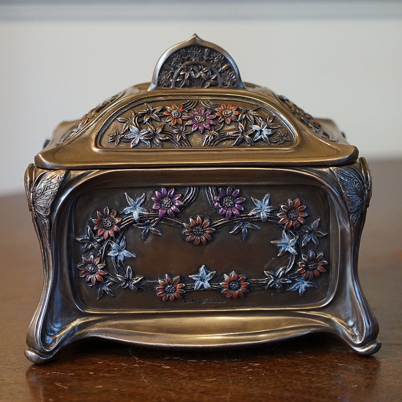 インテリア雑貨 小物入れ ジュエリーボックス アールヌーボー 長方形 置物 オブジェ 小物入れ 手彩色 ハンドペイント