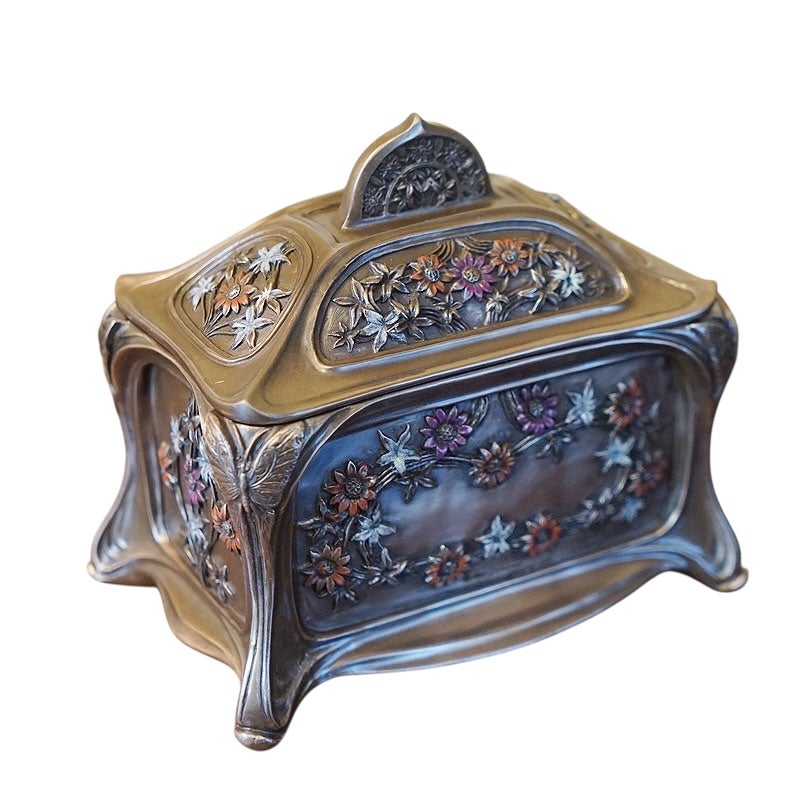 インテリア雑貨 小物入れ ジュエリーボックス アールヌーボー 長方形 置物 オブジェ 小物入れ 手彩色 ハンドペイント