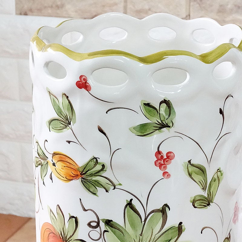 傘立て 陶器 トロピカルフルーツ柄 ホワイト 傘立て スリム 可愛い アンブレラスタンド