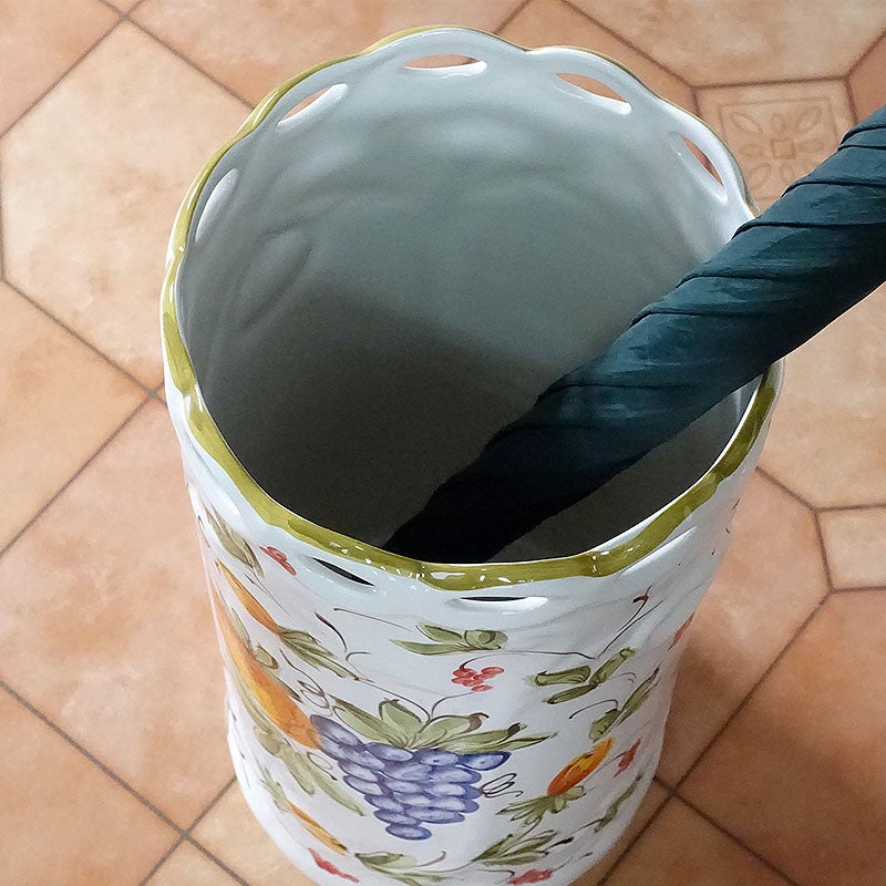 傘立て 陶器 トロピカルフルーツ柄 ホワイト 傘立て スリム 可愛い アンブレラスタンド