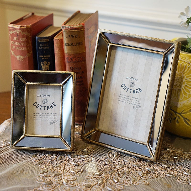 フォトフレーム 写真立て ミラー フォトフレーム Lサイズ 鏡枠 壁掛け可 卓上 写真立て