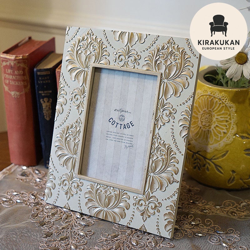 フォトフレーム 写真立て シャビーフォトフレーム Lサイズ 鏡枠 壁掛け可 メール便使用 卓上 写真立て