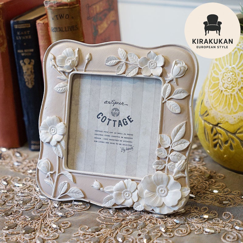 フォトフレーム 写真立て フラワー ウェーブスクエア フォトフレーム Sサイズ ピンク 壁掛け可 メール便使用