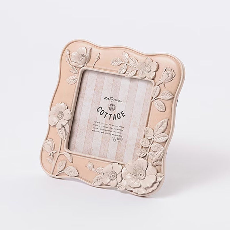 フォトフレーム 写真立て フラワー ウェーブスクエア フォトフレーム Sサイズ ピンク 壁掛け可 メール便使用