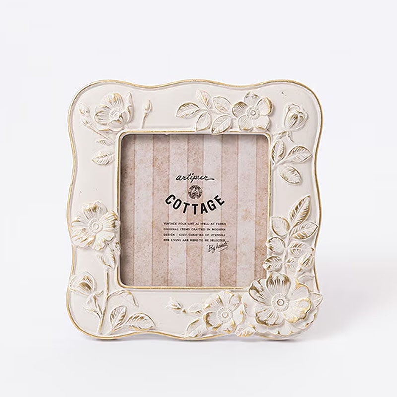 フォトフレーム 写真立て フラワー ウェーブスクエア フォトフレーム Sサイズ ホワイト 壁掛け可 メール便使用