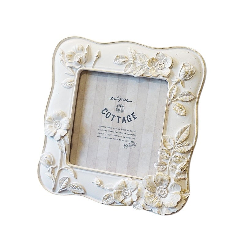 フォトフレーム 写真立て フラワー ウェーブスクエア フォトフレーム Sサイズ ホワイト 壁掛け可 メール便使用