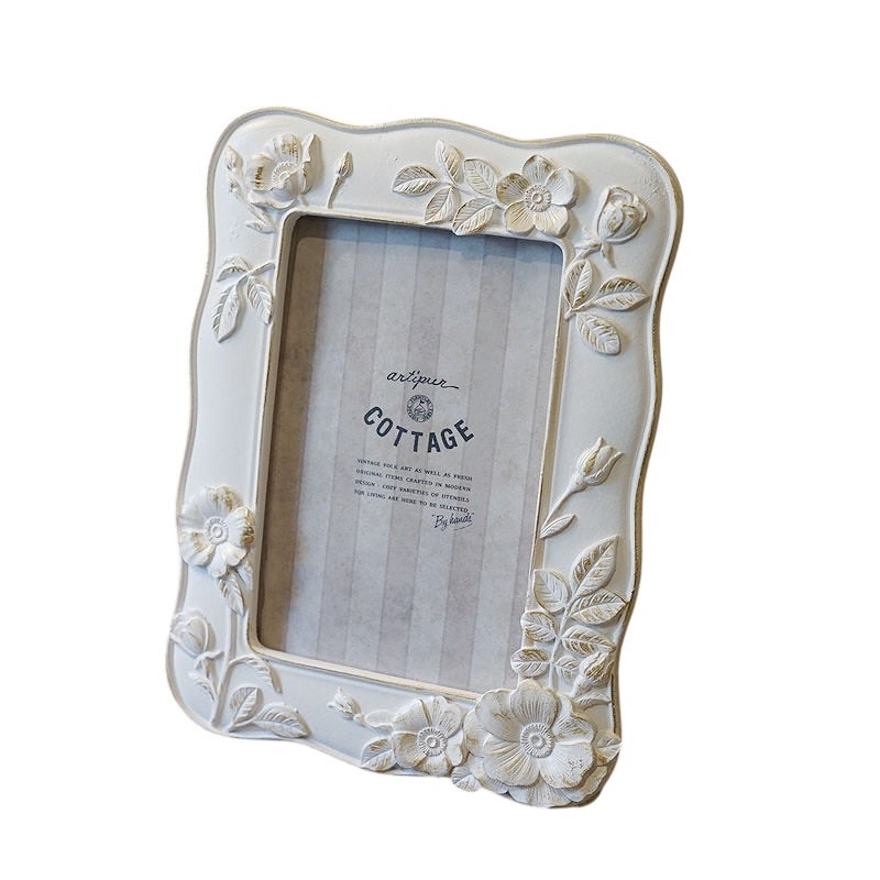 フォトフレーム 写真立て フラワー ウェーブスクエア フォトフレーム Lサイズ ホワイト 壁掛け可 メール便使用