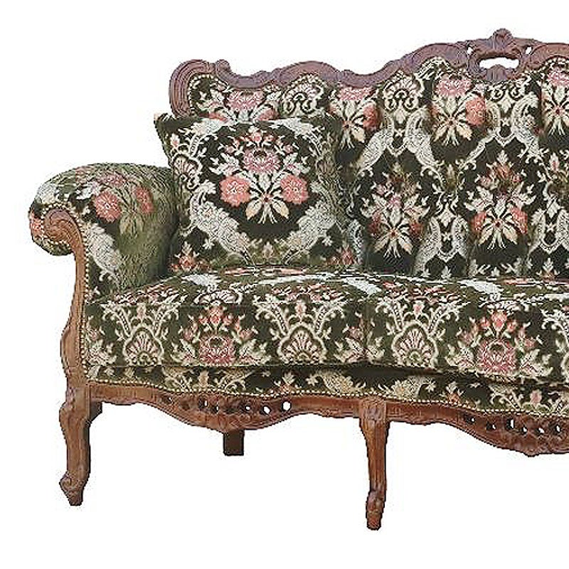 イタリア家具 2人掛けソファ 金華山張り 猫足 猫脚 ウォールナット仕上げ ソファー 木製 ロココ 家具 輸入家具 イタリアン家具