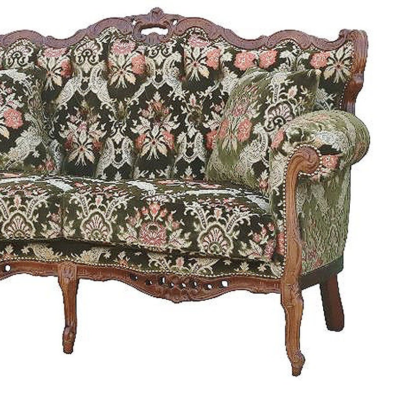 イタリア家具 2人掛けソファ 金華山張り 猫足 猫脚 ウォールナット仕上げ ソファー 木製 ロココ 家具 輸入家具 イタリアン家具