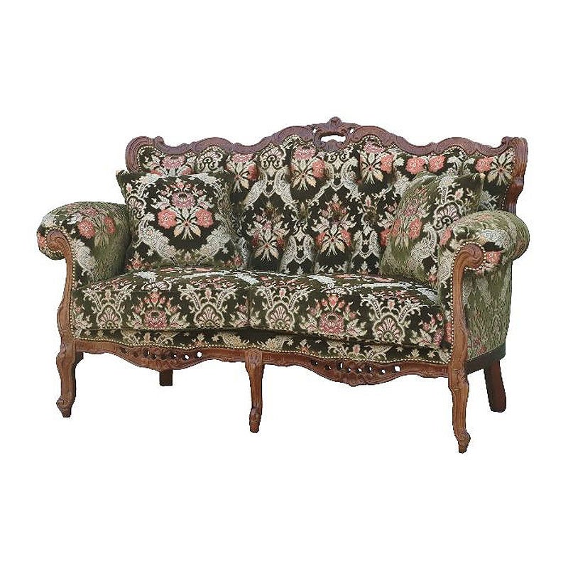 イタリア家具 2人掛けソファ 金華山張り 猫足 猫脚 ウォールナット仕上げ ソファー 木製 ロココ 家具 輸入家具 イタリアン家具
