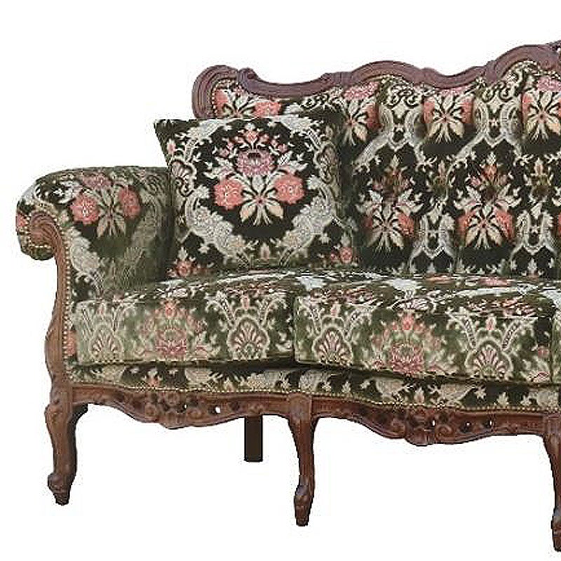 イタリア家具 3人掛けソファ 金華山張り 猫足 猫脚 ウォールナット仕上げ ソファー 木製 ロココ 家具 輸入家具 イタリアン家具 304AOV