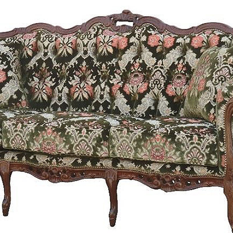 イタリア家具 3人掛けソファ 金華山張り 猫足 猫脚 ウォールナット仕上げ ソファー 木製 ロココ 家具 輸入家具 イタリアン家具 304AOV