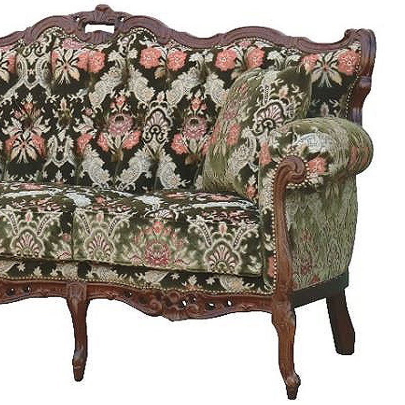 イタリア家具 3人掛けソファ 金華山張り 猫足 猫脚 ウォールナット仕上げ ソファー 木製 ロココ 家具 輸入家具 イタリアン家具 304AOV
