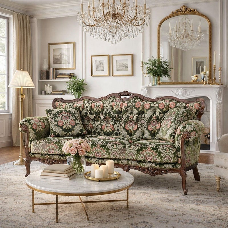 イタリア家具 3人掛けソファ 金華山張り 猫足 猫脚 ウォールナット仕上げ ソファー 木製 ロココ 家具 輸入家具 イタリアン家具 304AOV