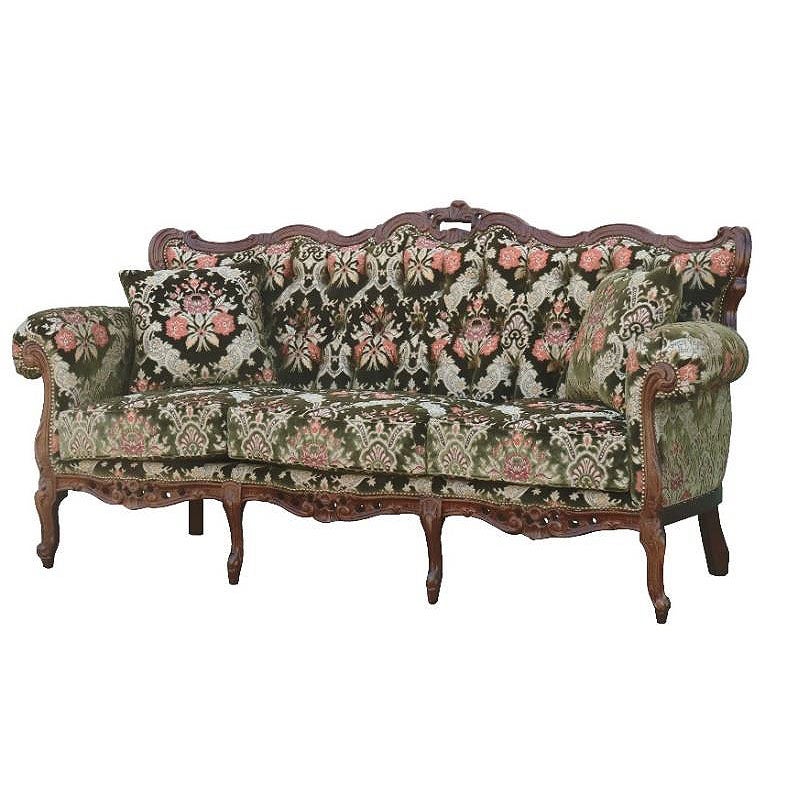 イタリア家具 3人掛けソファ 金華山張り 猫足 猫脚 ウォールナット仕上げ ソファー 木製 ロココ 家具 輸入家具 イタリアン家具 304AOV