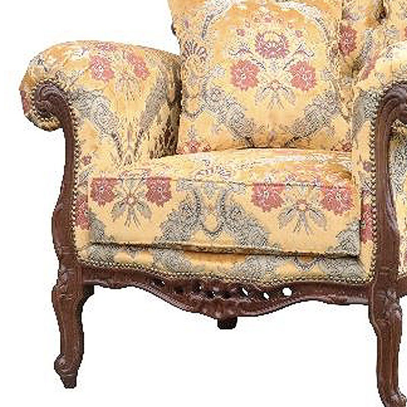 イタリア家具 1人掛けソファ 金華山張り 猫足 猫脚 ウォールナット仕上げ ソファー 木製 ロココ 家具 輸入家具 イタリアン家具 304POO
