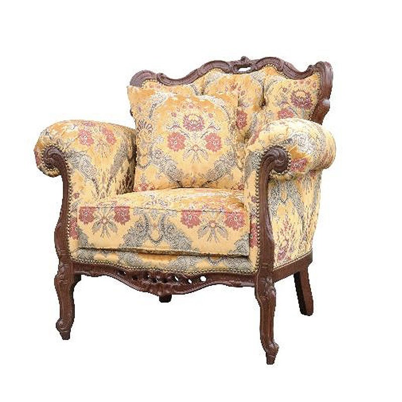 イタリア家具 1人掛けソファ 金華山張り 猫足 猫脚 ウォールナット仕上げ ソファー 木製 ロココ 家具 輸入家具 イタリアン家具 304POO