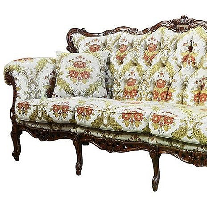 イタリア家具 3人掛けソファ 金華山張り 猫足 猫脚 ウォールナット仕上げ ソファー 木製 ロココ 家具 輸入家具 イタリアン家具 304AOG